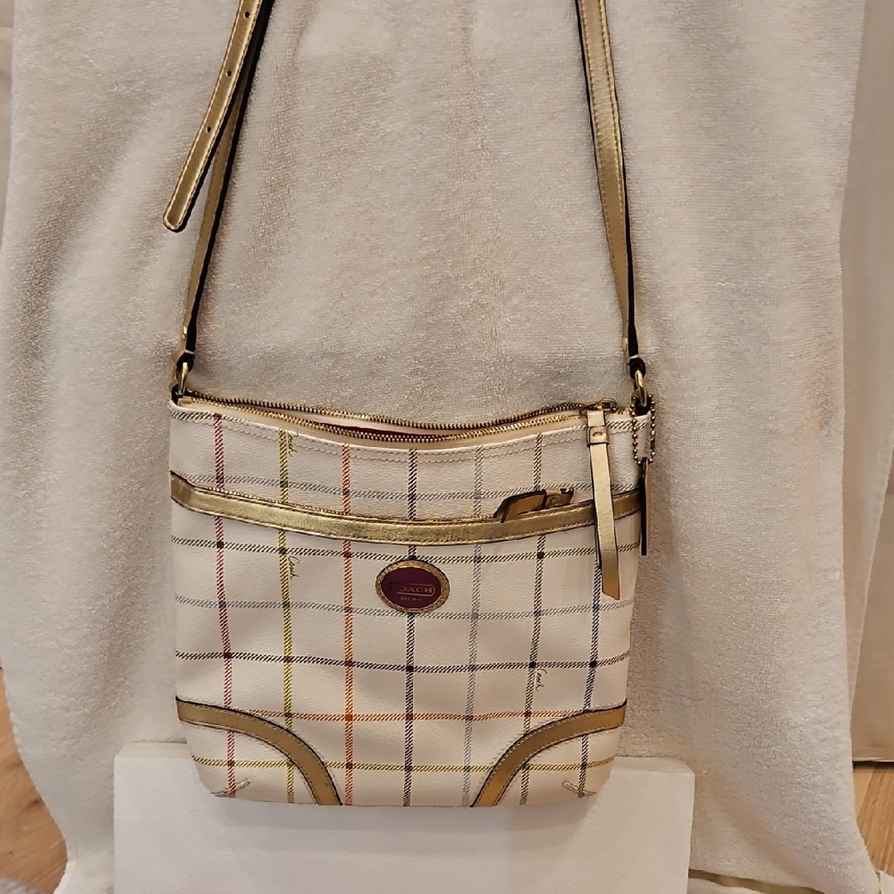 Coach Plaid Crossbody Bag with Gold Accents